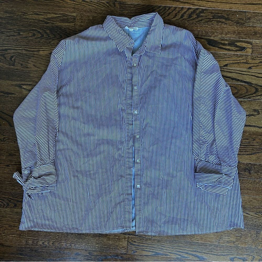 Jane &Delancey Button Down Black White striped 3X